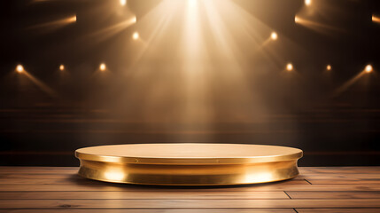 Podium illuminated by spotlights on empty stage