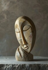 Polished Stone Sculpture with Ethereal Floral Features and Tranquil Meditative Expression for Decor and Advertising Photography