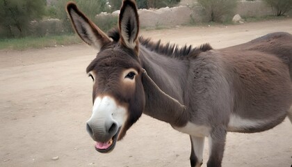 A Donkey With Its Mouth Open Chewing Cud  3 - obrazy, fototapety, plakaty