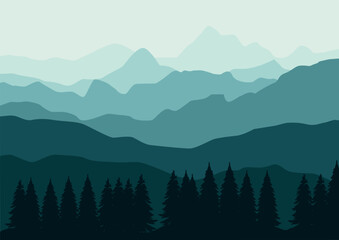 Landscape with mountains. Vector illustration in flat style.