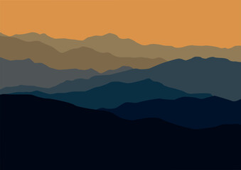 Landscape with mountains. Vector illustration in flat style.