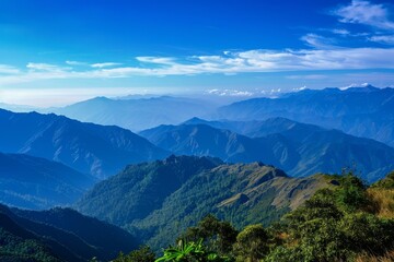 Naklejka premium Lose yourself in the vastness of a mountain range stretching to the horizon, with each peak a testament to the power and beauty, Generative AI