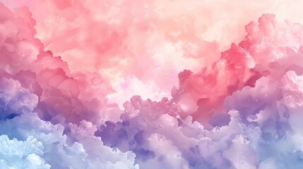 Fototapeta premium Pink watercolor background with soft pink clouds, a pastel color wash creates a romantic and dreamy atmosphere. 
