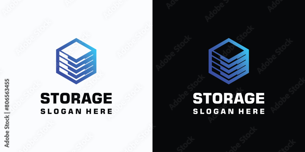Poster hexagon cube shape storage shelf vector logo design with modern, simple, clean and abstract style.