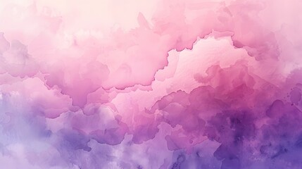 Fototapeta premium Pink watercolor background with soft pink clouds, a pastel color wash creates a romantic and dreamy atmosphere. 