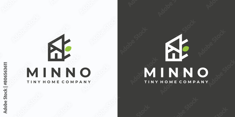 Poster vector logo design with geometric house and tree combination shape with modern, simple, clean and ab