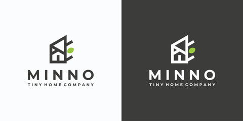 Vector logo design with geometric house and tree combination shape with modern, simple, clean and abstract style.