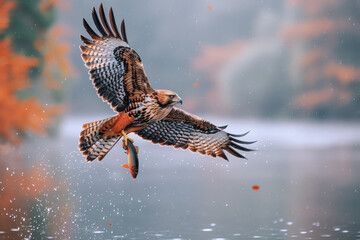 A brown bird is hunting prey for food, wildlife ecosystem conservation