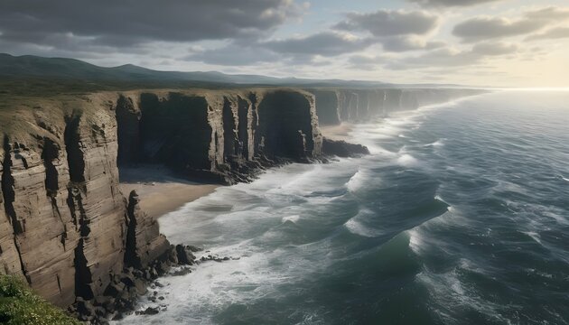 A Dramatic Coastal Cliffside With Crashing Waves A