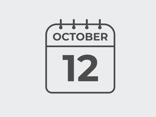 October  12 calendar reminder. 12 October  daily calendar icon template. Calendar 12 October  icon Design template. Vector illustration
