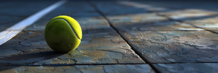 Tennis Serve Light Green and Black Court, The beginning of a champion, Close up tennis ball on the courts background.

