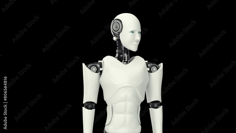 Poster mlp futuristic robot , artificial intelligence cgi on black and green background. robotic man 3d ren