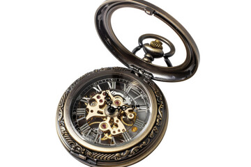 A mechanical pocket watch with its cover open