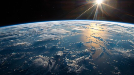 Earth from Space with Sunlight Casting Radiant Glow