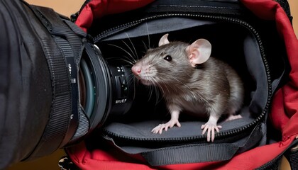 A Rat Peeking Out From Inside A Camera Bag A Phot