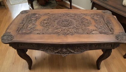 A Vintage Wooden Table With Ornate Carvings