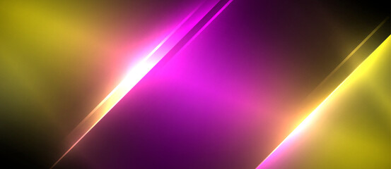 Experience a vibrant visual effect with a purple and yellow background highlighted by a glowing diagonal line. Neon colors like electric blue and magenta create a stunning display of art