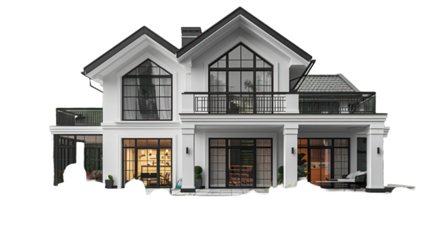 View of a classical home from the front isolated on a transparent background