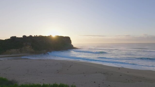 Sunrise drone shot of Werri Beach, Gerringong in New South Wales Australia