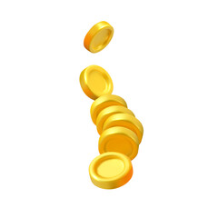 Vector flying pile of gold coins. Yellow realistic gold money stack falling isolated on white background