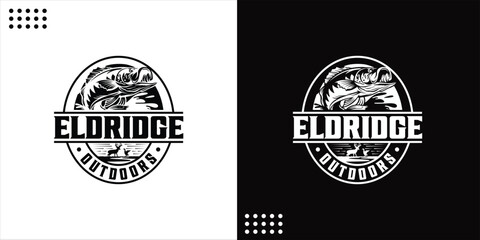 Retro Fishing Logo Fish Isolated Black And White Label-Fishing Logo Image, design inspiration, vector