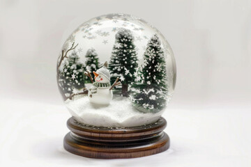 A charming snow globe with a miniature winter scene inside