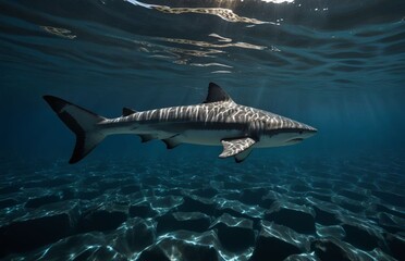 Fototapeta premium A tiger shark isolated on water playing background 