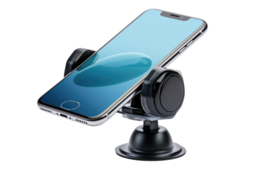 A Technology Oasis: Cell Phone Perched in Car Holder on White or PNG Transparent Background.
