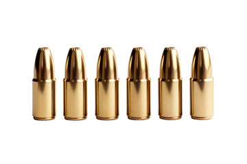 Shimmering Symphony: A Group of Brass Bullet Shells on White or PNG Transparent Background.