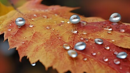 water drops on red leaf