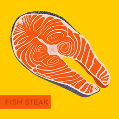 Fish steak. Fish steak stylization. A piece of red fish. Vector graphics.