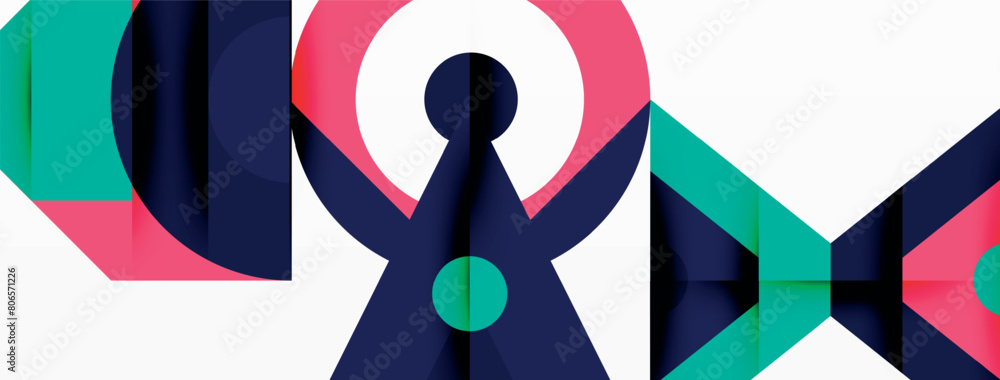 Poster a vibrant logo design featuring a keyhole surrounded by a symmetrical pattern of circles and triangl