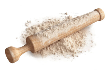 Magical Flour-filled Wooden Rolling Pin on White or PNG Transparent Background.