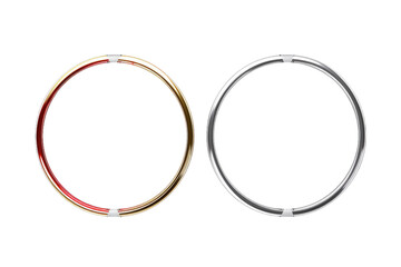 Interstellar Fusion: A Duet of Silver and Gold Hoop Earrings on White or PNG Transparent Background.