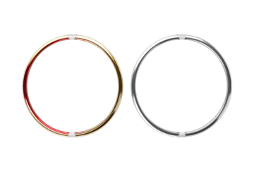 Interstellar Fusion: A Duet of Silver and Gold Hoop Earrings on White or PNG Transparent Background.