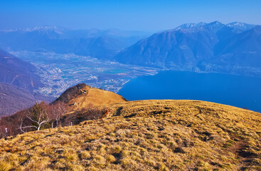 Cardada Cimetta slope and Alpe Cardada against the Lake Maggiore, Ticino, Switzerland