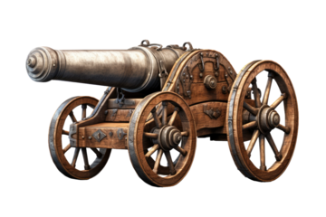 The Ancient Guardian: A Timeless Cannon on a Blank Canvas on White or PNG Transparent Background.