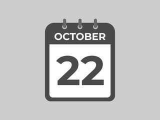 October  22 calendar reminder. 22 October  daily calendar icon template. Calendar 22 October  icon Design template. Vector illustration
