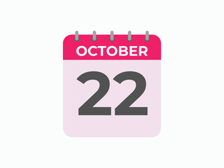 October  22 calendar reminder. 22 October  daily calendar icon template. Calendar 22 October  icon Design template. Vector illustration
