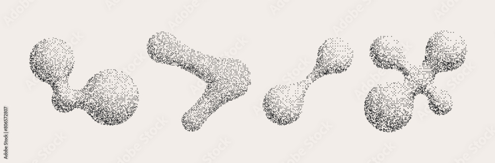 Poster retro futuristic 3d elements in pixel style. shapes set with liquid shapes. vector illustration