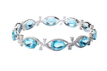 Mystical Azure Brilliance: A Bracelet Adorned With Blue Stones and Diamonds on White or PNG Transparent Background.