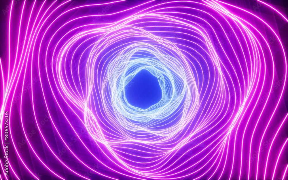 Poster abstract neon gradient tunnel background, 3d rendering.