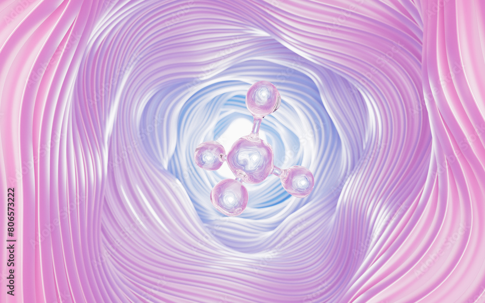 Poster abstract gradient background and molecule, 3d rendering.