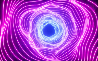 Abstract neon gradient tunnel background, 3d rendering.