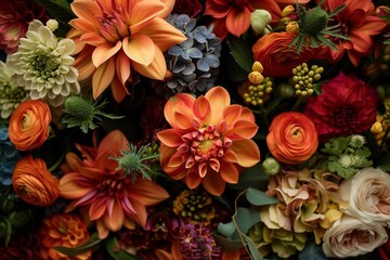 Beautiful Assorted Flowers in Warm Tones
 - obrazy, fototapety, plakaty