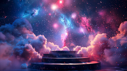 A Celestial-themed 3d Background Podium With Stars - obrazy, fototapety, plakaty