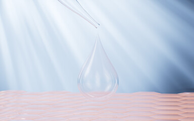 Fototapeta premium Oil drips onto the skin, medical skincare concept, 3d rendering.