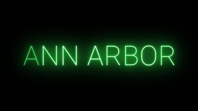 Flickering neon green glowing ann arbor text animated on black background