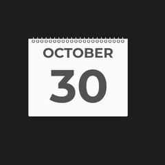 October  30 calendar reminder. 30 October  daily calendar icon template. Calendar 30 October  icon Design template. Vector illustration
