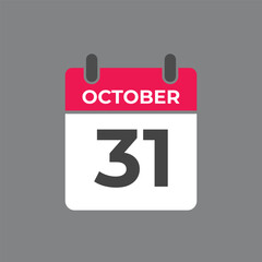 October  31 calendar reminder. 31 October  daily calendar icon template. Calendar 31 October  icon Design template. Vector illustration
